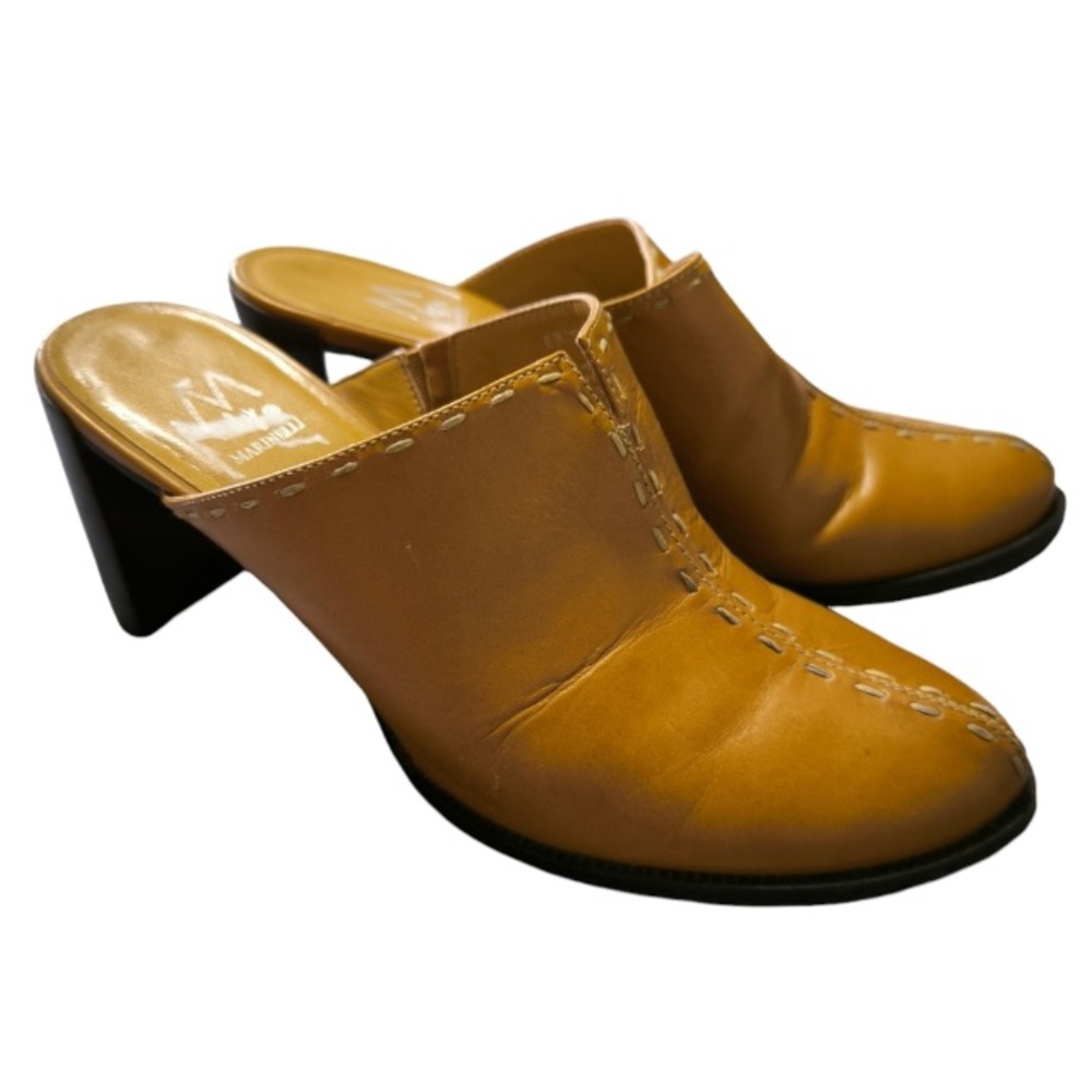 A Marinelli Tan Mules with Black Heel